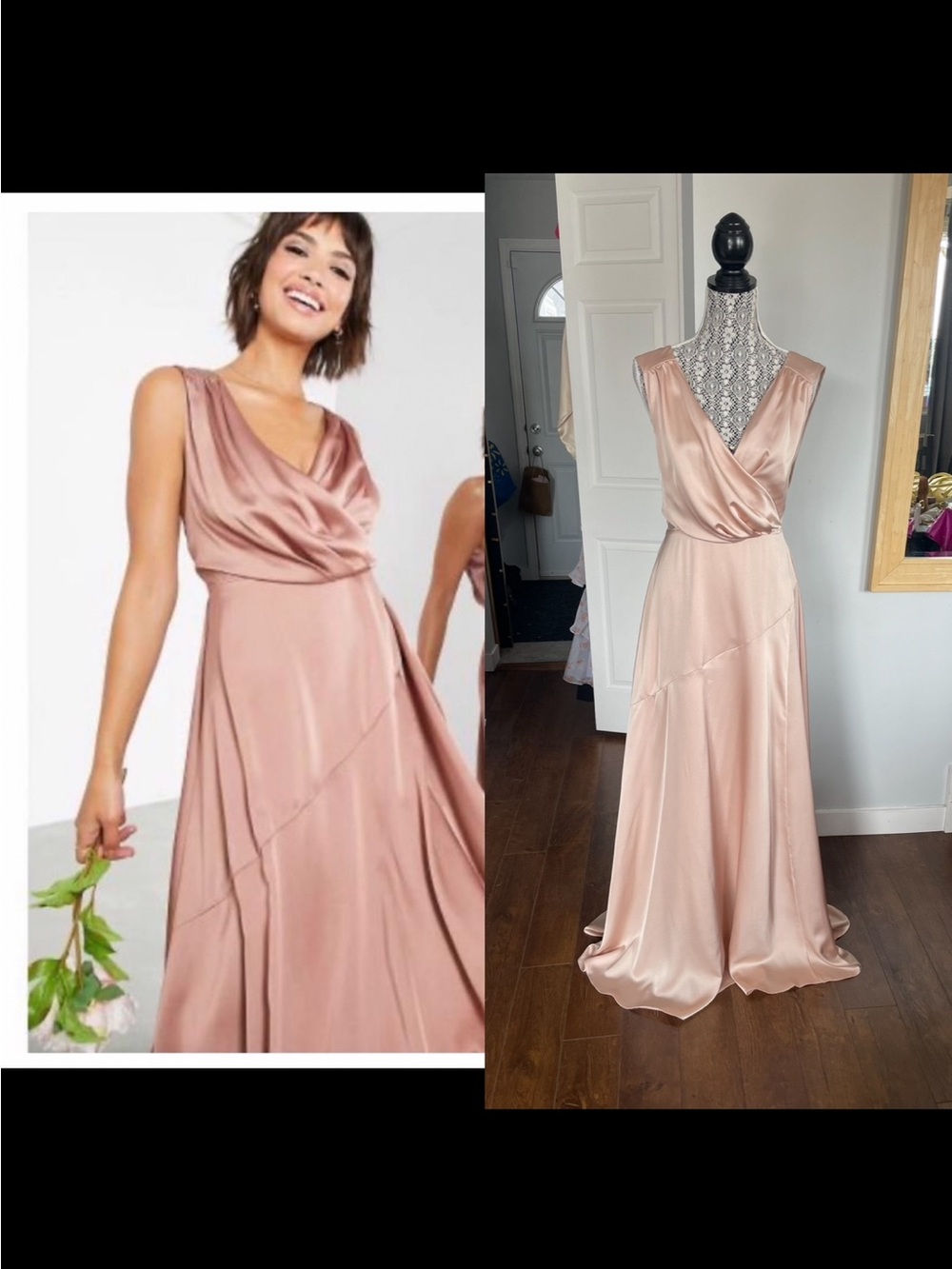 NWT ASOS Design Satin V-Neck Satin Maxi Blush Pink Dress. Size 6. Medium.